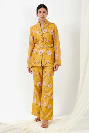 Yellow Printed Jacket & Pants Co-Ord Set