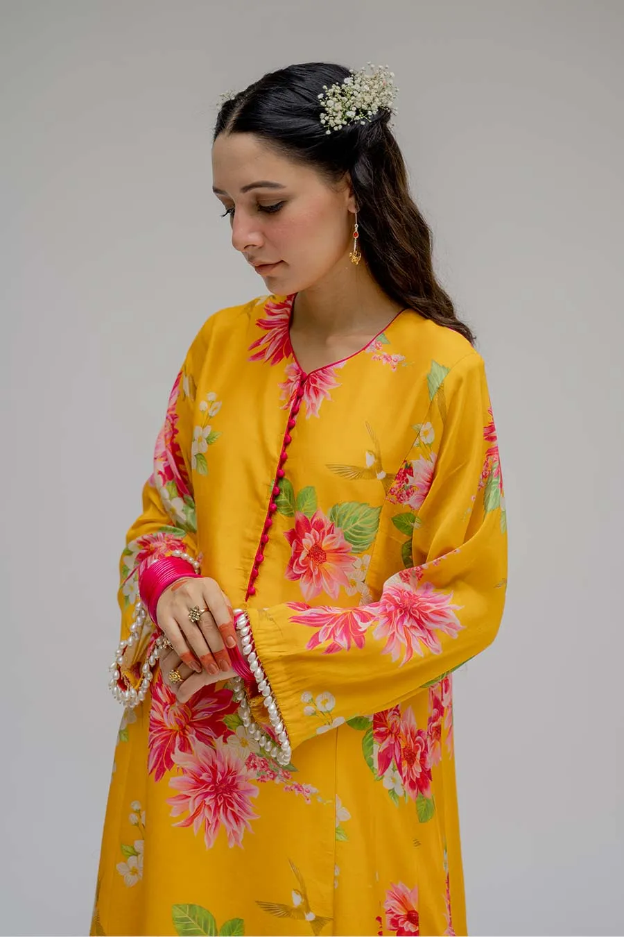 Yellow Printed Kurta Set With Dupatta