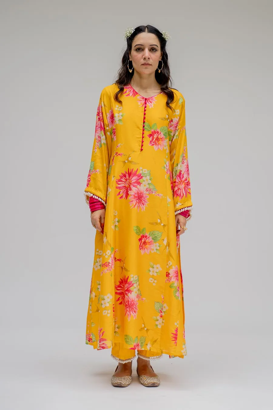 Yellow Printed Kurta Set With Dupatta