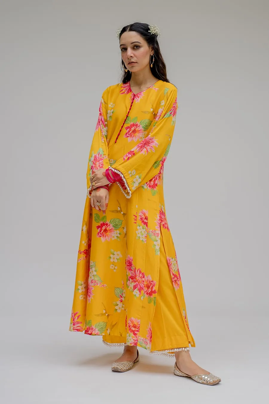 Yellow Printed Kurta Set With Dupatta