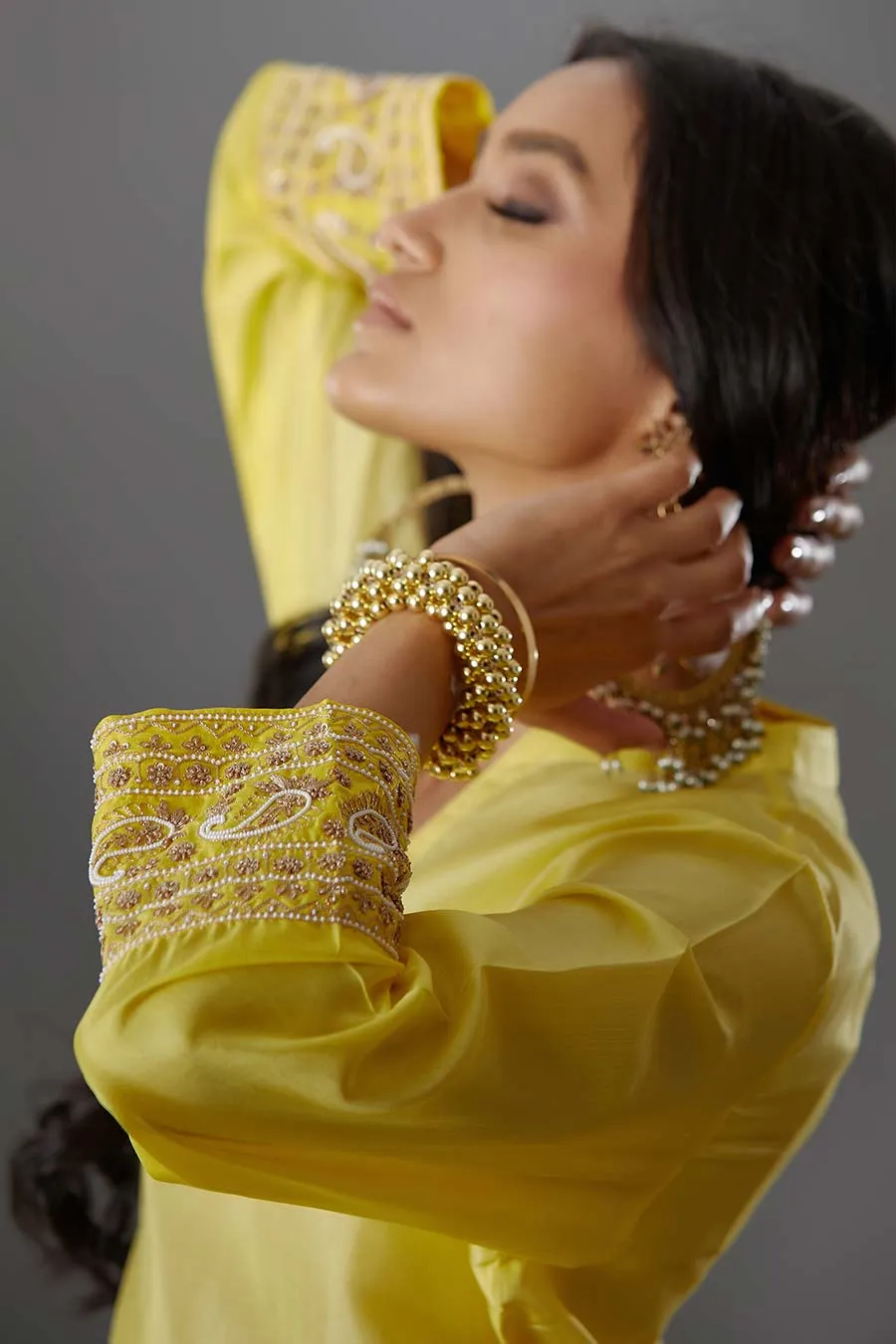 Yellow Silk Embroidered Kurta & Pant Set